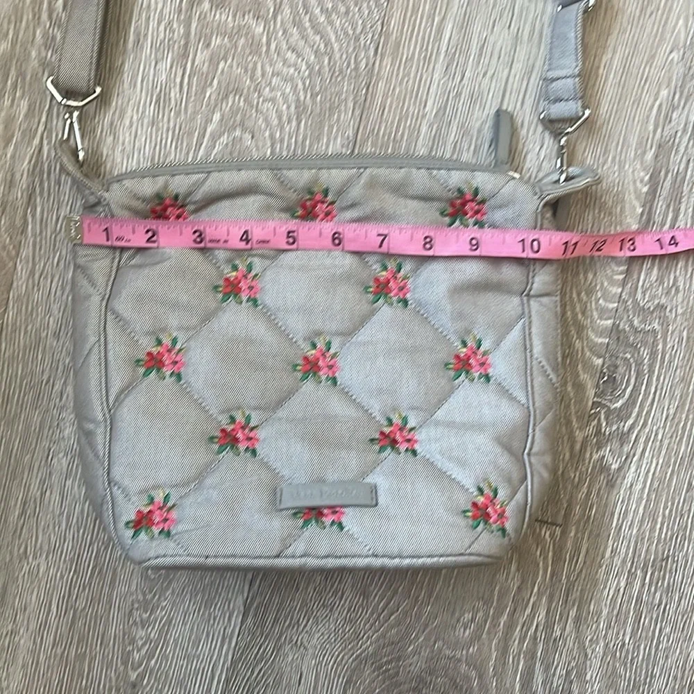 Vera Bradley Carson Hobo Bag in Denim Gray Floral Design, Red And Pink Flowers
